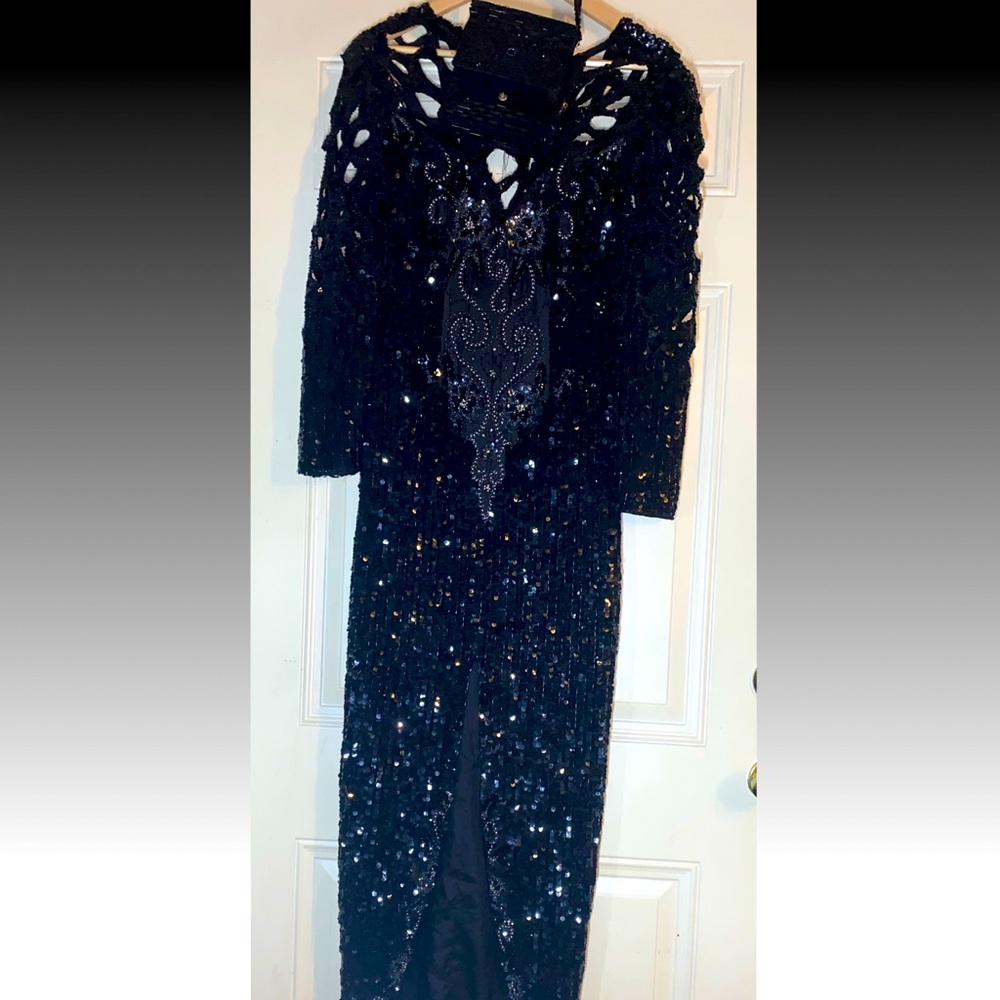 Vintage High slit sequin gown Black size 10